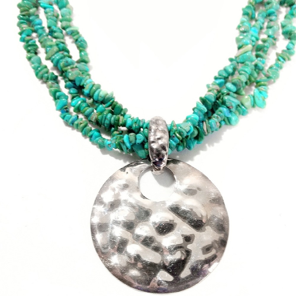 Vintage Oversized Multi-Strand Turquoise & Sterling Silver Necklace - Picture 7 of 8